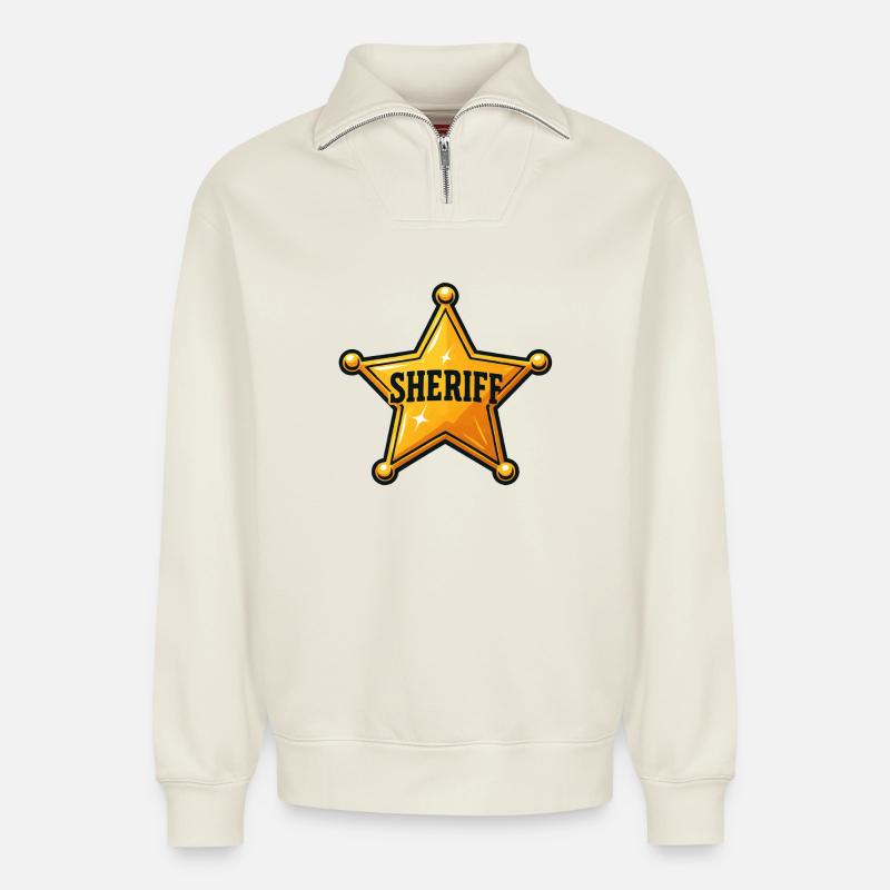 Sheriff Stern Abzeichen Design - Relaxed Unisex Organic Half Zip Sweatshirt – von SPREAD - Naturweiß