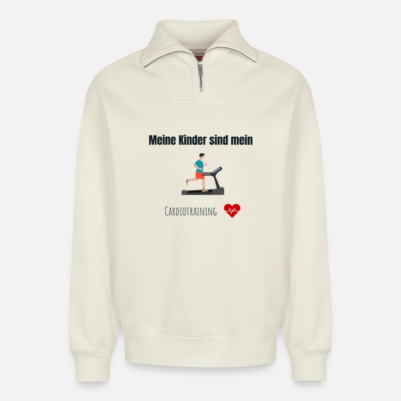 Kinder = Cardiotraining - Relaxed Unisex Organic Half Zip Sweatshirt – von SPREAD - Naturweiß