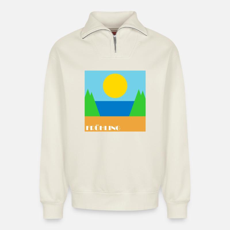 Fruehling - Relaxed Unisex Organic Half Zip Sweatshirt – von SPREAD - Naturweiß