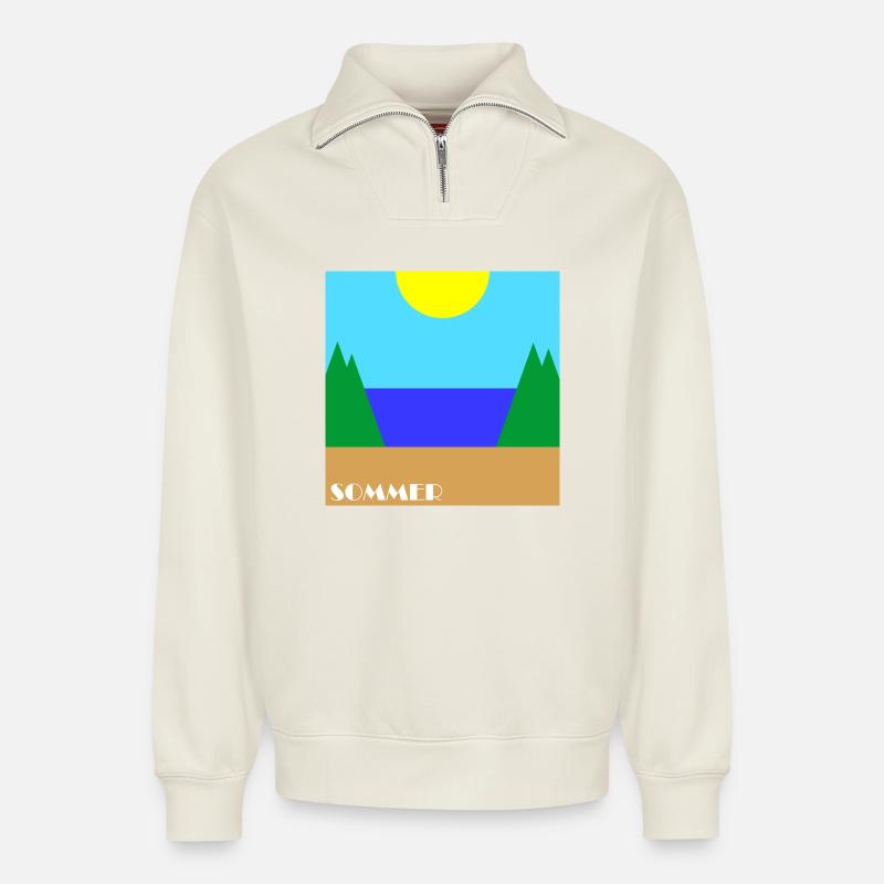 Sommer - Relaxed Unisex Organic Half Zip Sweatshirt – von SPREAD - Naturweiß