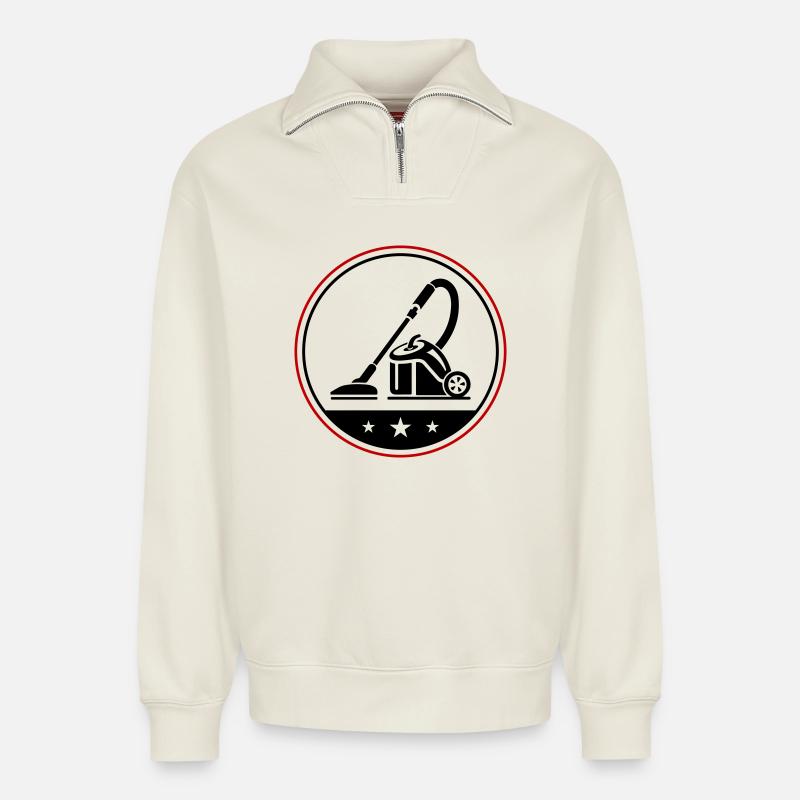 Staubsauger Symbol Cleaning - Relaxed Unisex Organic Half Zip Sweatshirt – von SPREAD - Naturweiß