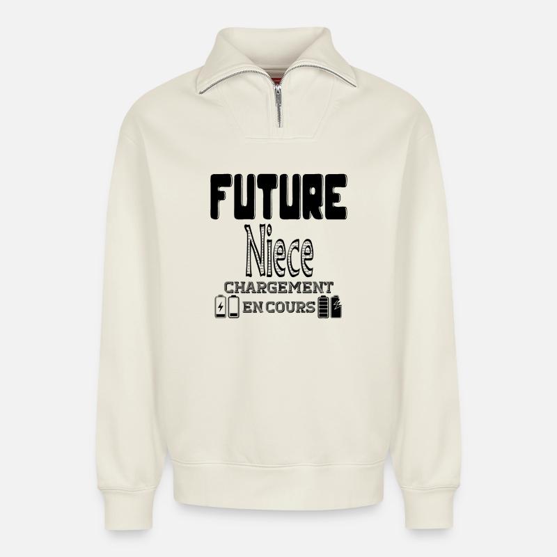 Future Niece Loading In Progress - Relaxed Unisex Organic Half Zip Sweatshirt – by SPREAD - off white