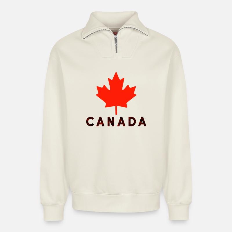 Red Maple Leaf Canada T-Shirt - Relaxed Unisex Organic Half Zip Sweatshirt – von SPREAD - Naturweiß