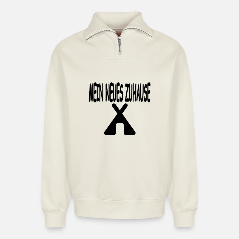 camp - Relaxed Unisex Organic Half Zip Sweatshirt – by SPREAD - off white