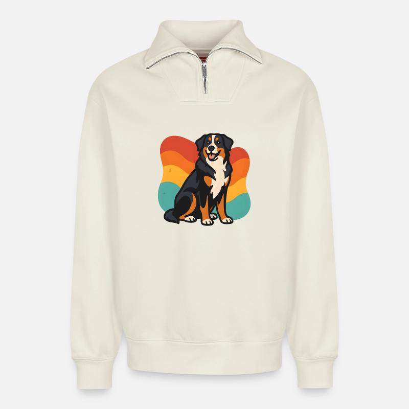 Berner Sennenhund mit Regenbogenhintergrund - Relaxed Unisex Organic Half Zip Sweatshirt – von SPREAD - Naturweiß