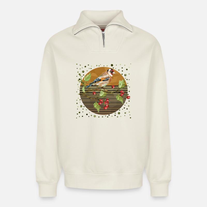Bunter Vogel - Relaxed Unisex Organic Half Zip Sweatshirt – von SPREAD - Naturweiß