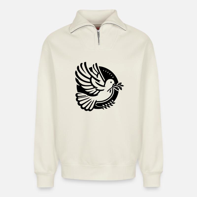 Friedenstaube – Symbol der Hoffnung - Relaxed Unisex Organic Half Zip Sweatshirt – von SPREAD - Naturweiß