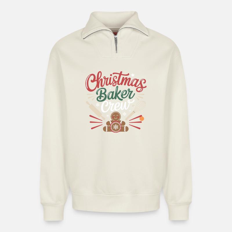  Christmas Baker Crew Weihnachtsbäcker Team - Relaxed Unisex Organic Half Zip Sweatshirt – von SPREAD - Naturweiß