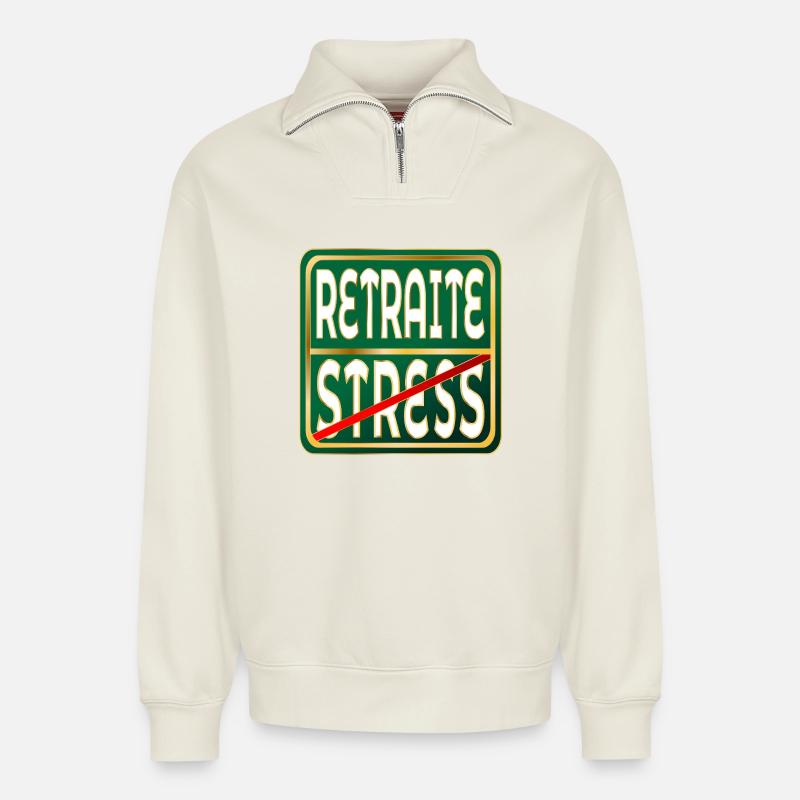 Retirement Stress Work - Relaxed Unisex Organic Half Zip Sweatshirt – by SPREAD - off white