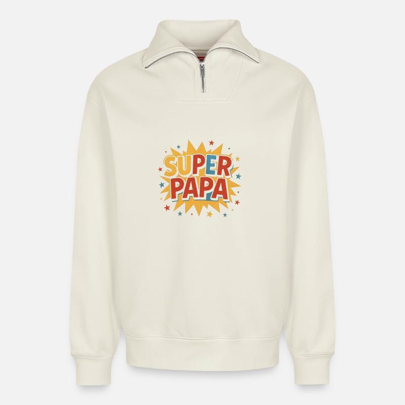 Super Papa Comic Burst Retro - Relaxed Unisex Organic Half Zip Sweatshirt – von SPREAD - Naturweiß