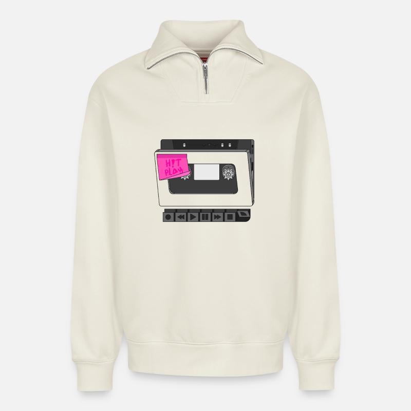 FRAPPEZ LE JEU - Sweat unisexe décontracté en coton biologique à demi-zip – de SPREAD - blanc cassé
