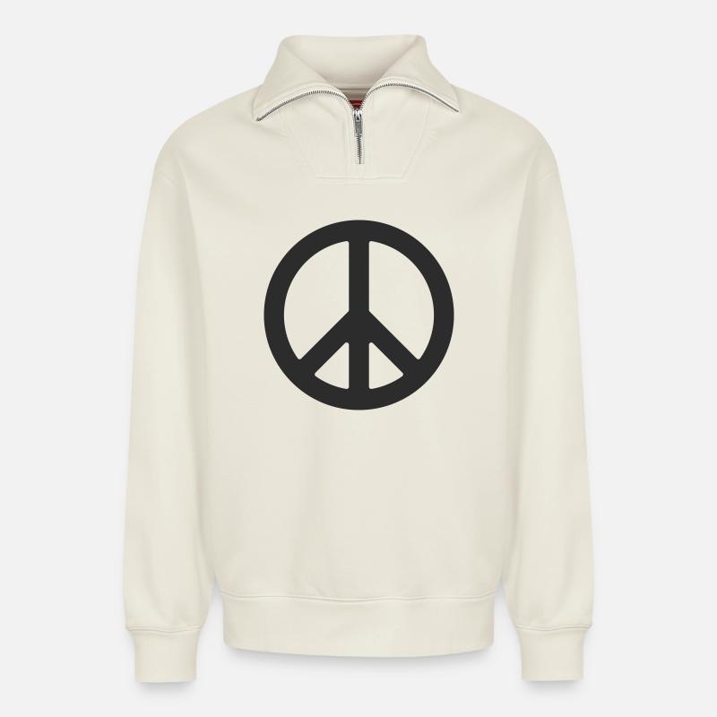 Friedenssymbol im Minimalstil - Relaxed Unisex Organic Half Zip Sweatshirt – von SPREAD - Naturweiß