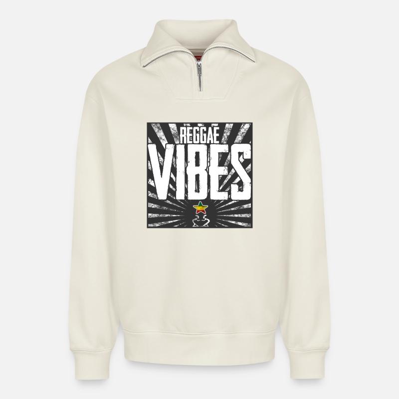 Reggae Vibes Design - Relaxed Unisex Organic Half Zip Sweatshirt – von SPREAD - Naturweiß
