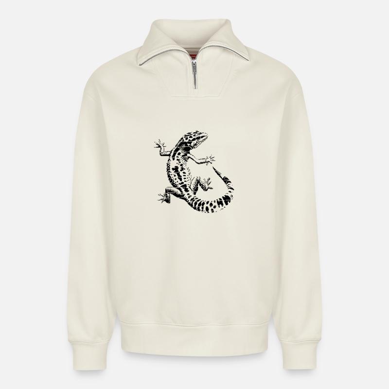 Leopardgecko - Relaxed Unisex Organic Half Zip Sweatshirt – von SPREAD - Naturweiß