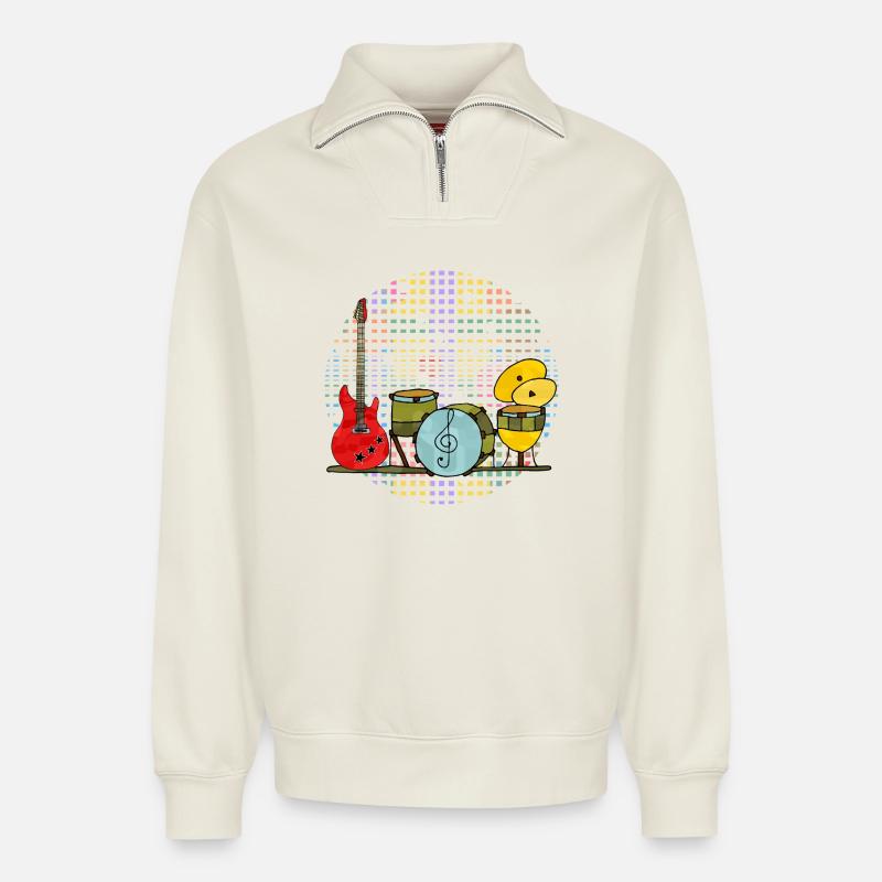 Musikinstrumente - Relaxed Unisex Organic Half Zip Sweatshirt – von SPREAD - Naturweiß
