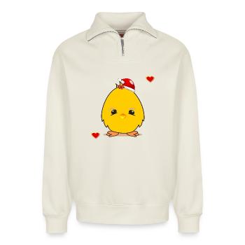 Christmas Chick Christmas Heart - Relaxed Unisex Organic Half Zip Sweatshirt – by SPREAD - off white - Front