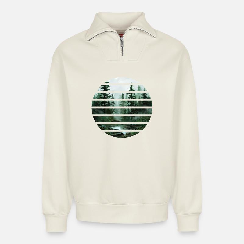 Wald - Relaxed Unisex Organic Half Zip Sweatshirt – von SPREAD - Naturweiß