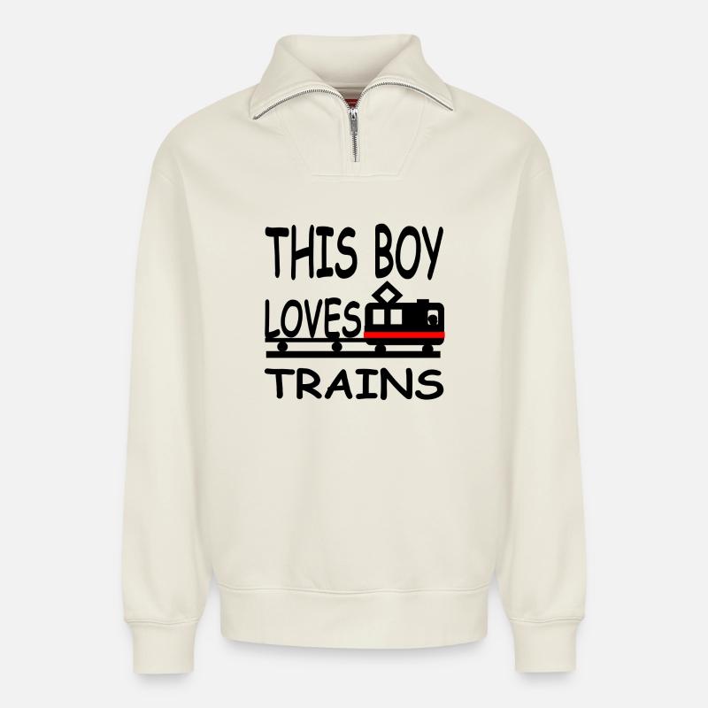 Trains - Relaxed Unisex Organic Half Zip Sweatshirt – by SPREAD - off white