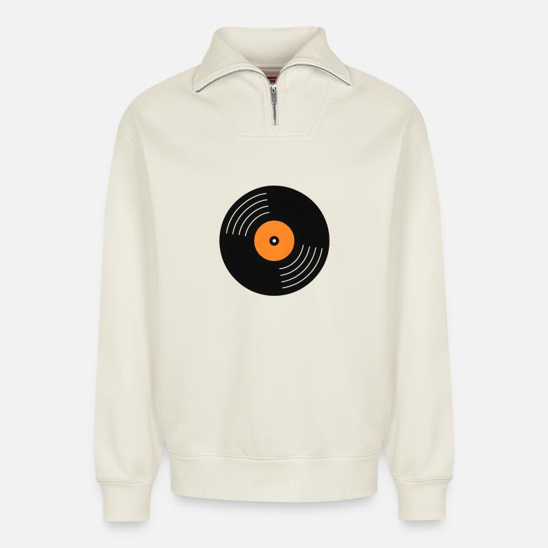 Orange Label Vinyl - Relaxed Unisex Organic Half Zip Sweatshirt – von SPREAD - Naturweiß