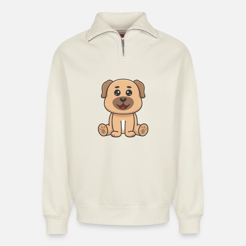 Süßer Hund - Relaxed Unisex Organic Half Zip Sweatshirt – von SPREAD - Naturweiß