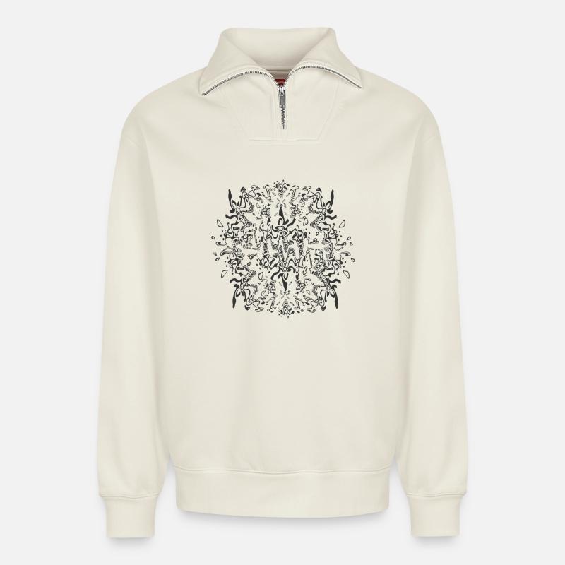 Kaleidoscopic Ornament Pattern - Relaxed Unisex Organic Half Zip Sweatshirt – by SPREAD - off white
