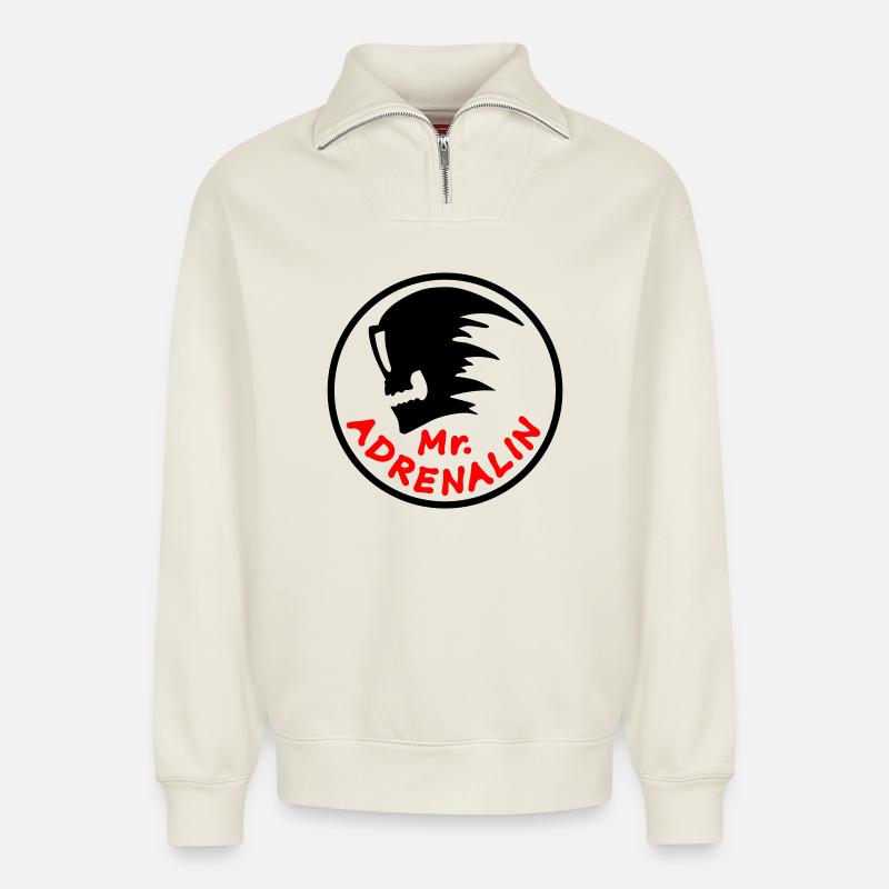 Mr. Adrenalin - Relaxed Unisex Organic Half Zip Sweatshirt – von SPREAD - Naturweiß
