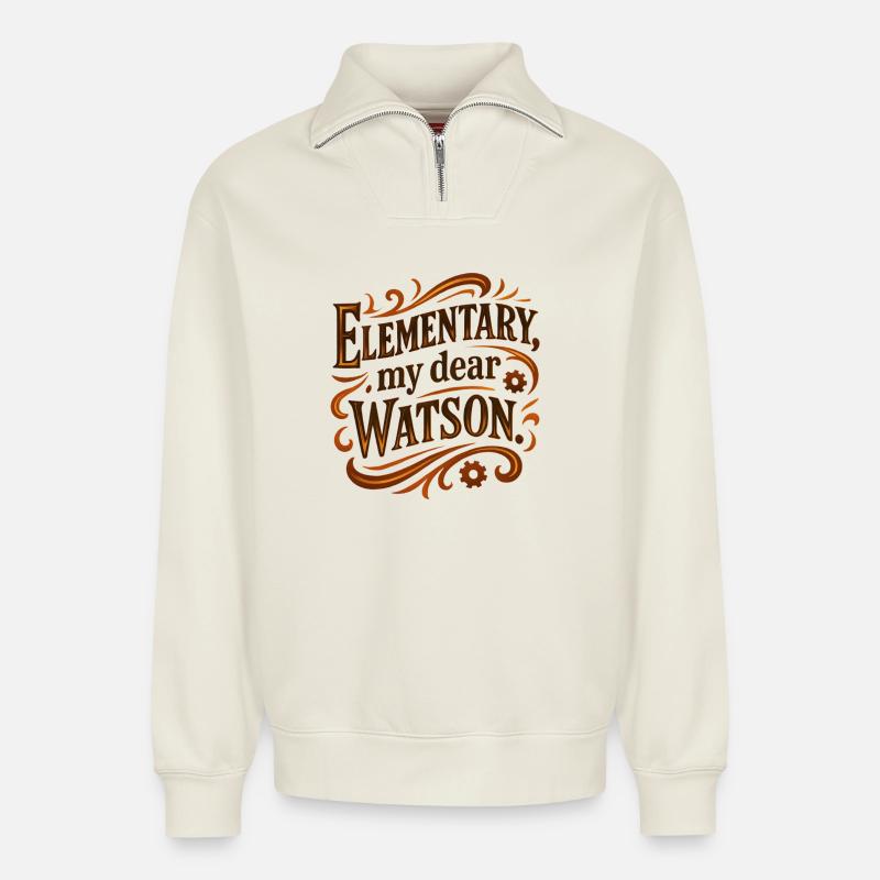 Elementary my dear Watson - Relaxed Unisex Organic Half Zip Sweatshirt – by SPREAD - off white