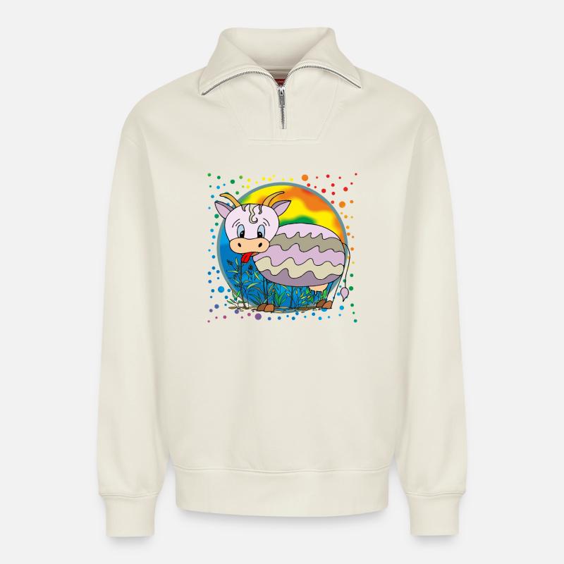 Kuh - Relaxed Unisex Organic Half Zip Sweatshirt – von SPREAD - Naturweiß