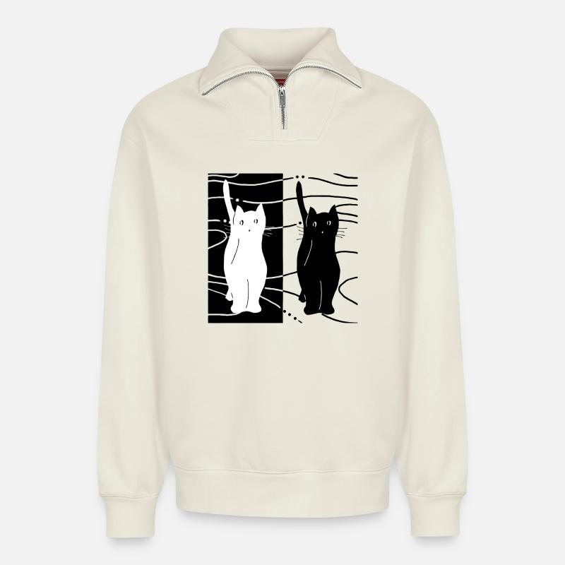 Katzen - Relaxed Unisex Organic Half Zip Sweatshirt – von SPREAD - Naturweiß