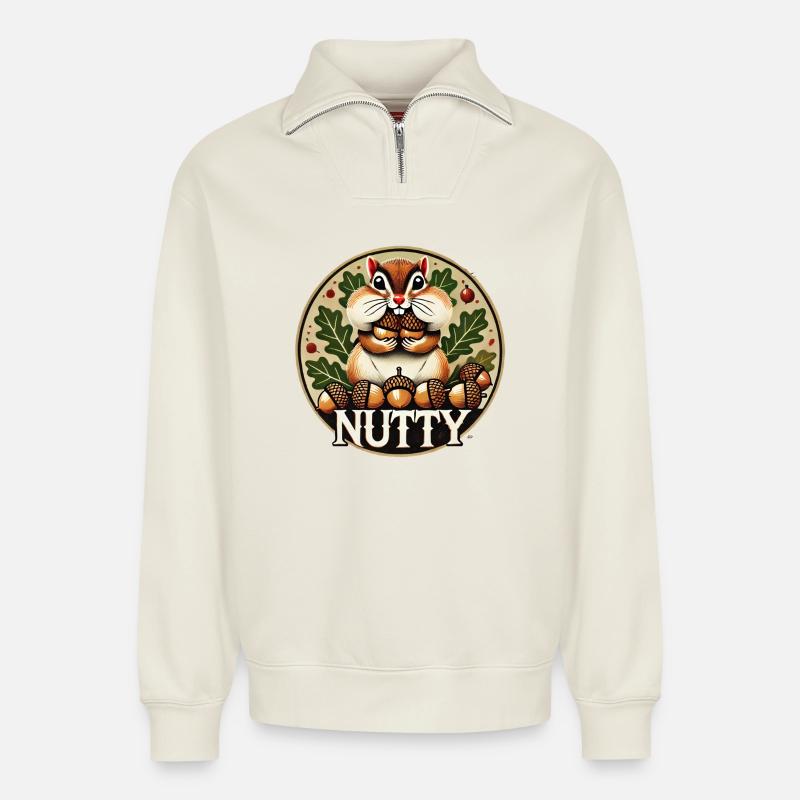 Nussiger Chipmunk Harvest Charm - Relaxed Unisex Organic Half Zip Sweatshirt – von SPREAD - Naturweiß