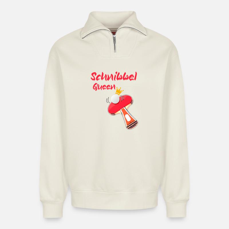 Table tennis - Relaxed Unisex Organic Half Zip Sweatshirt – by SPREAD - off white