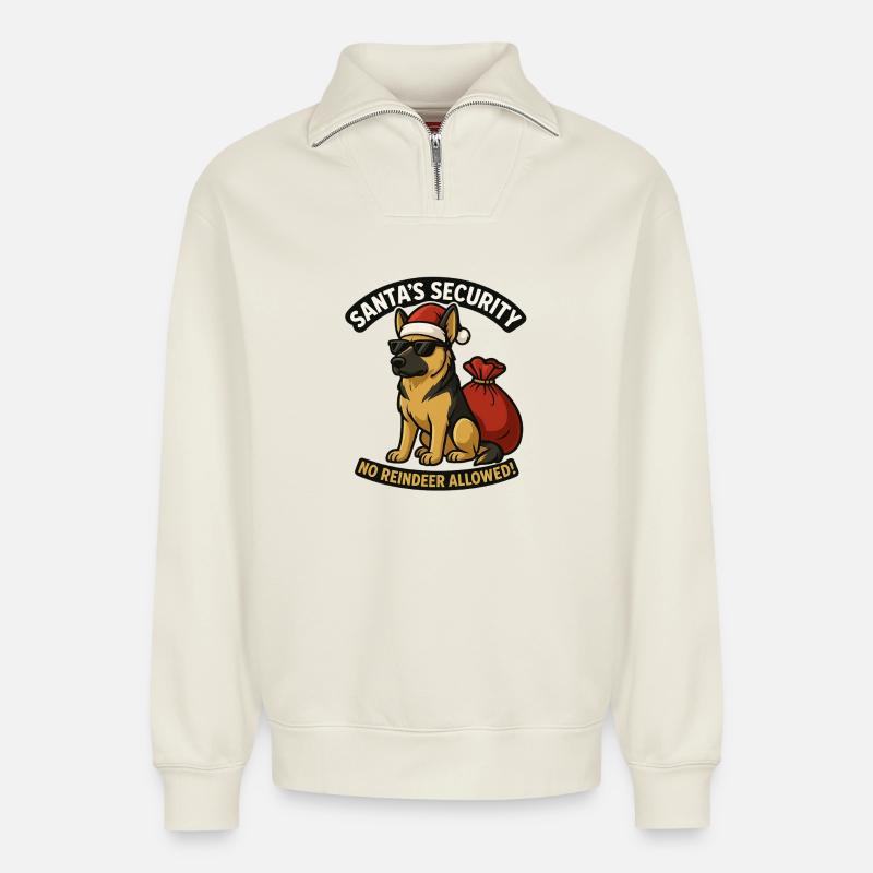 Schäferund als Santa Sicherheit mit Sack - Relaxed Unisex Organic Half Zip Sweatshirt – von SPREAD - Naturweiß