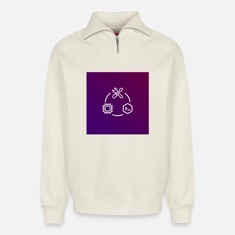 TechKreis Chip Code Tool - Relaxed Unisex Organic Half Zip Sweatshirt – by SPREAD - off white