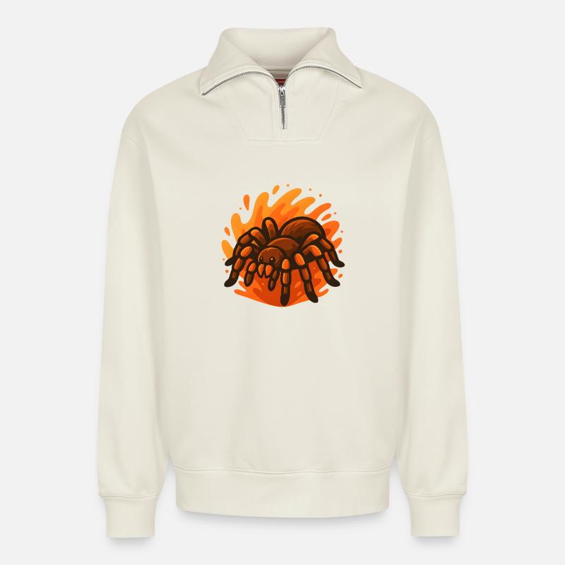 Araignée Goliath ardente - Sweat unisexe décontracté en coton biologique à demi-zip – de SPREAD - blanc cassé
