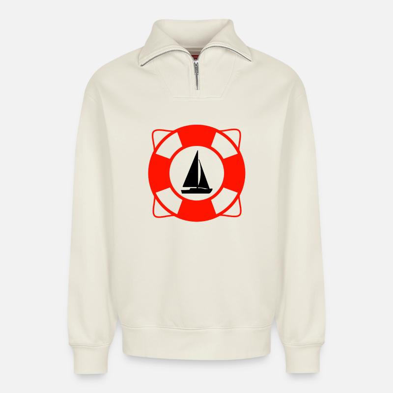 Segeln - Relaxed Unisex Organic Half Zip Sweatshirt – von SPREAD - Naturweiß