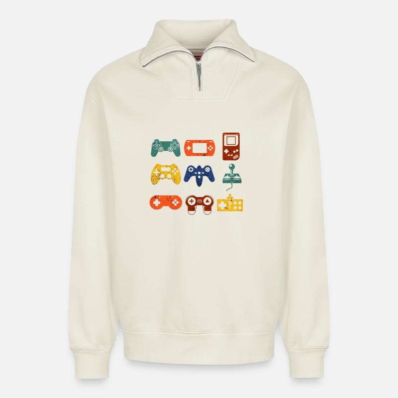 Retro-Spielkonsole - Relaxed Unisex Organic Half Zip Sweatshirt – von SPREAD - Naturweiß