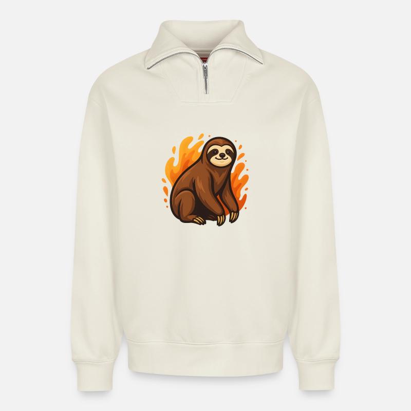 Flammendes Faultier - Relaxed Unisex Organic Half Zip Sweatshirt – von SPREAD - Naturweiß