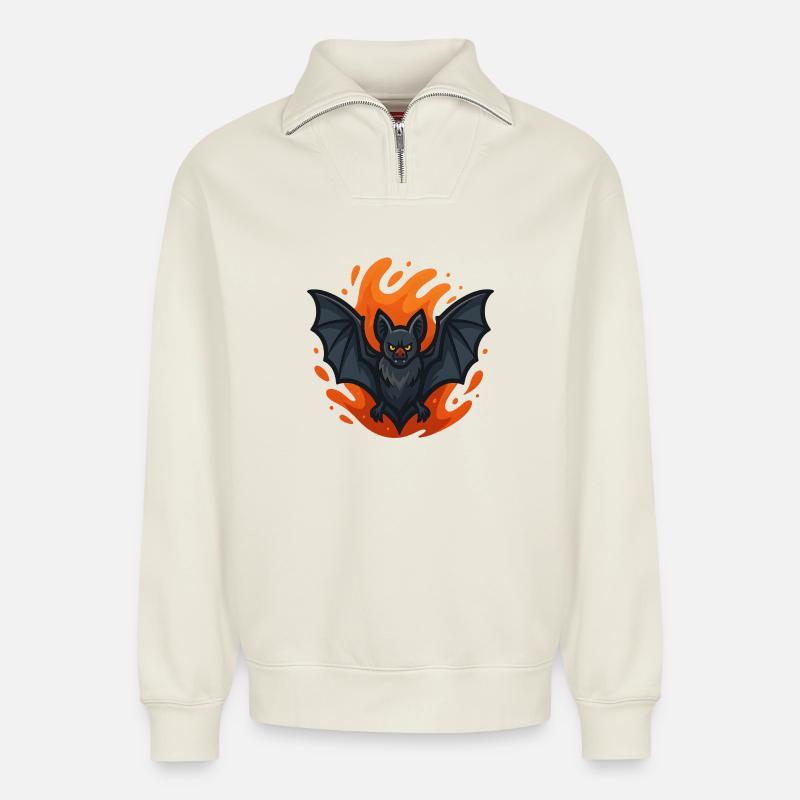 Vampirfledermaus Emblem - Relaxed Unisex Organic Half Zip Sweatshirt – von SPREAD - Naturweiß