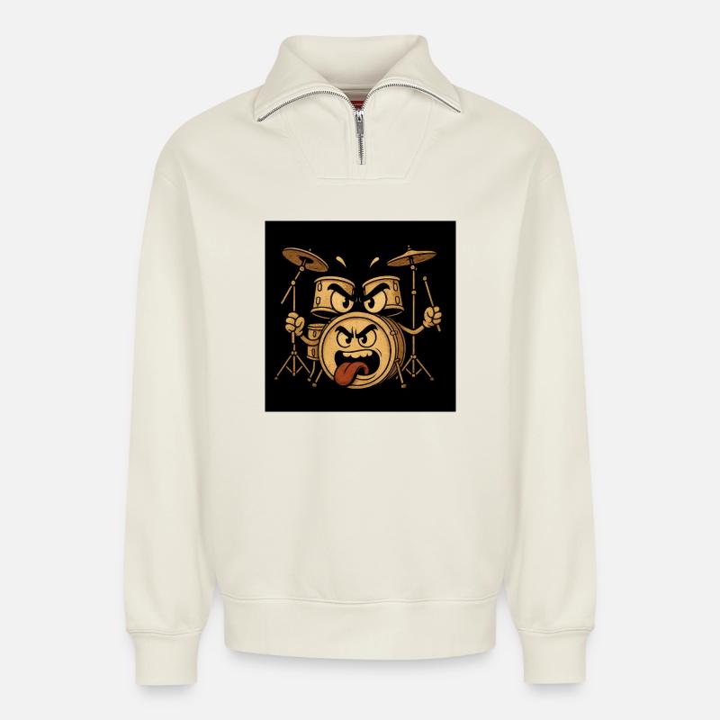 Wütendes Trommelmonster - Relaxed Unisex Organic Half Zip Sweatshirt – von SPREAD - Naturweiß