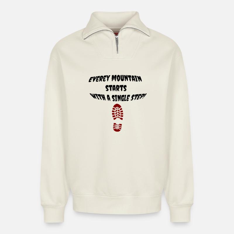 first_step - Sweat unisexe décontracté en coton biologique à demi-zip – de SPREAD - blanc cassé