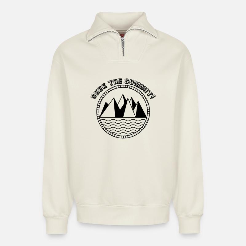 Seek_the_summit - Relaxed Unisex Organic Half Zip Sweatshirt – von SPREAD - Naturweiß