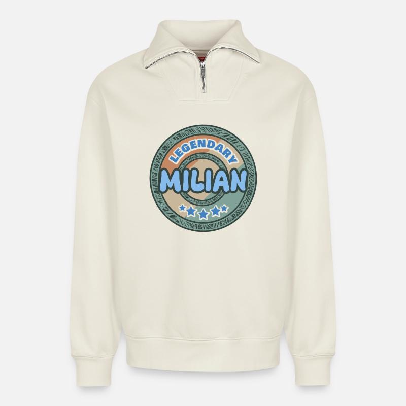 Milian als Geschenkidee - Relaxed Unisex Organic Half Zip Sweatshirt – von SPREAD - Naturweiß