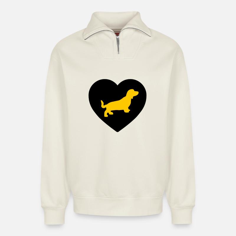 Teckel - Sweat unisexe décontracté en coton biologique à demi-zip – de SPREAD - blanc cassé