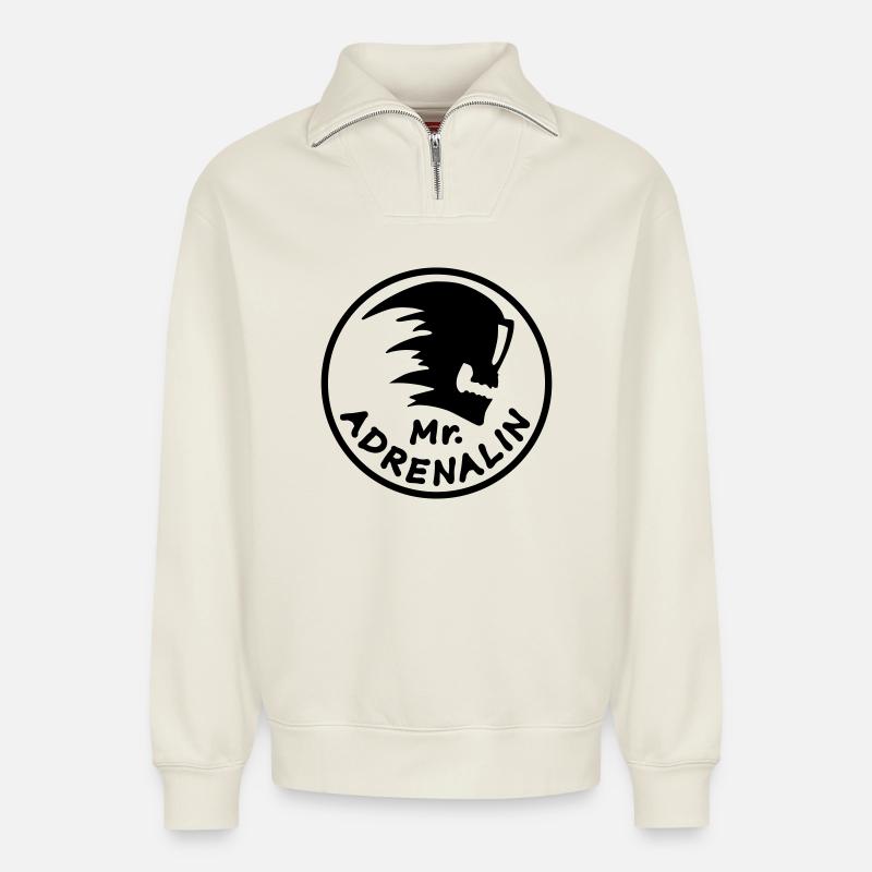 Mr. Adrenalin - Relaxed Unisex Organic Half Zip Sweatshirt – von SPREAD - Naturweiß