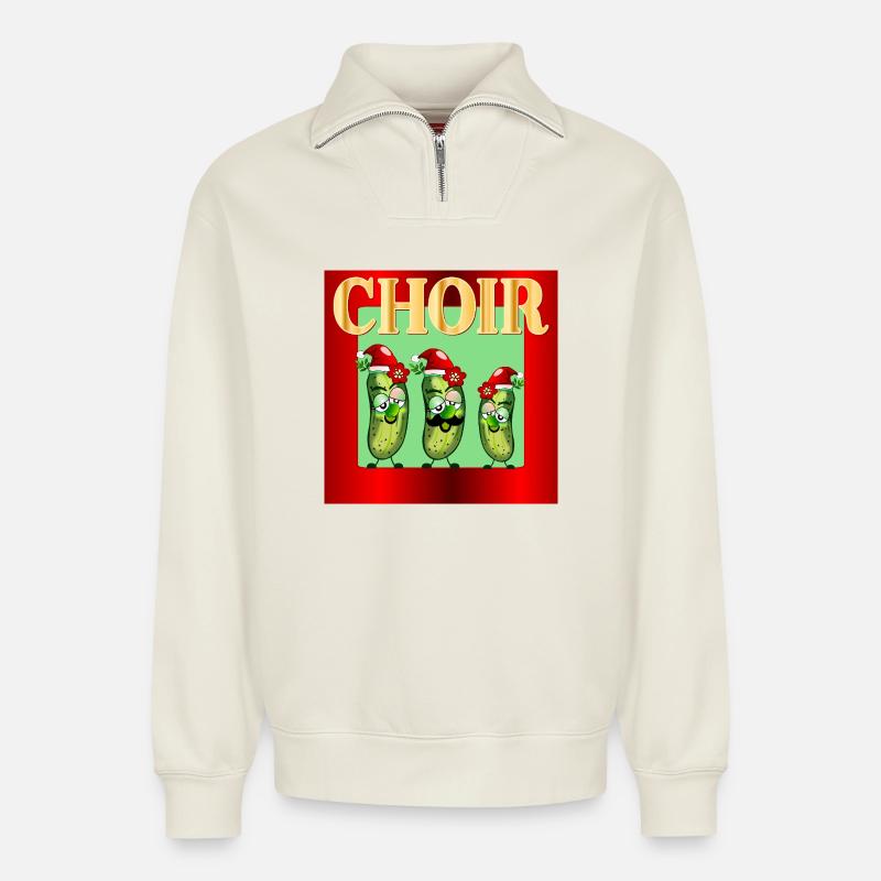 Weihnachts-Weihnachts-Chor-Gurken - Relaxed Unisex Organic Half Zip Sweatshirt – von SPREAD - Naturweiß