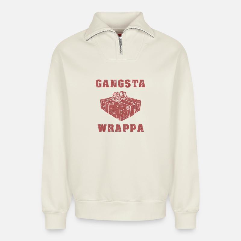 Gangsta Wrappa - Relaxed Unisex Organic Half Zip Sweatshirt – von SPREAD - Naturweiß