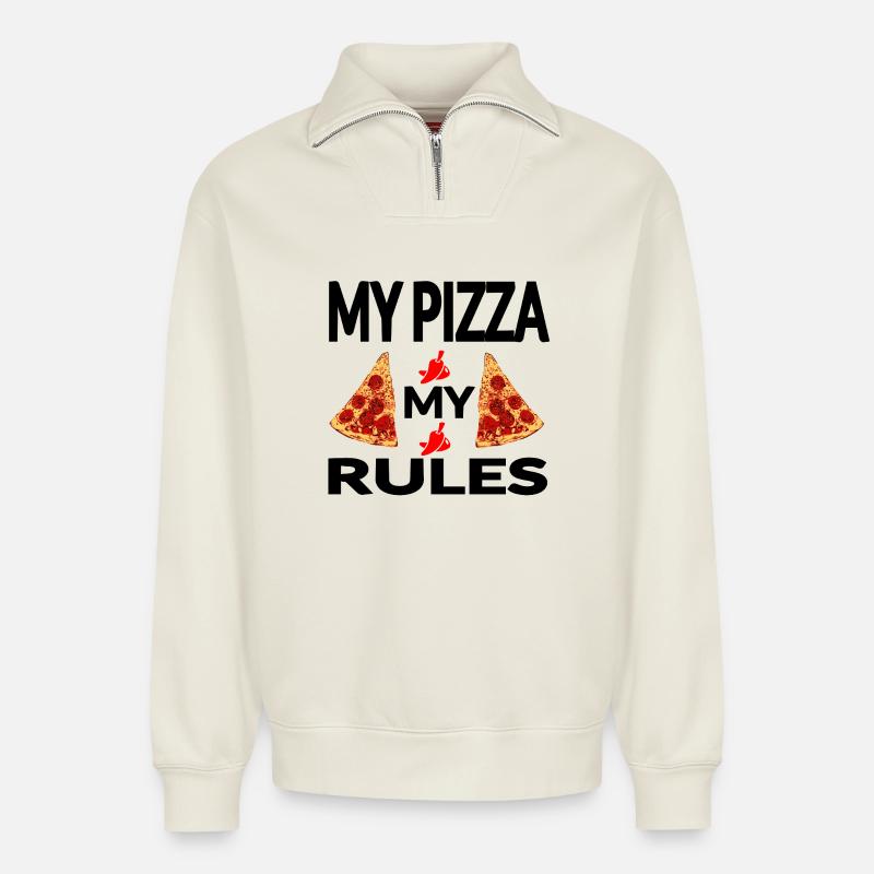 Pizza - Sweat unisexe décontracté en coton biologique à demi-zip – de SPREAD - blanc cassé