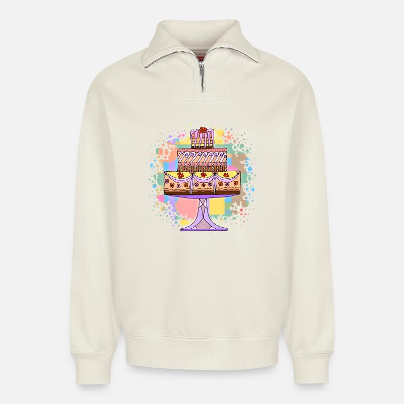 Gâteau - Sweat unisexe décontracté en coton biologique à demi-zip – de SPREAD - blanc cassé