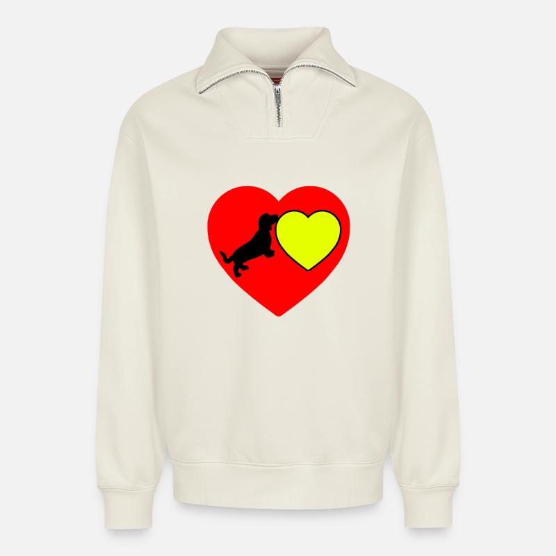 Dackel - Relaxed Unisex Organic Half Zip Sweatshirt – von SPREAD - Naturweiß
