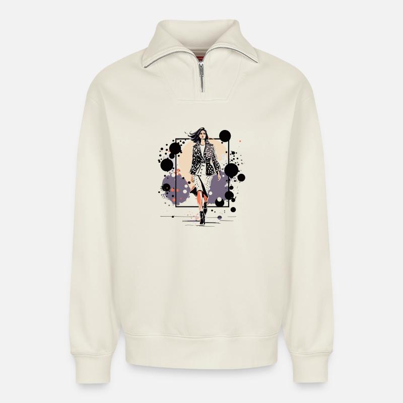 Nachtleder-Icon - Relaxed Unisex Organic Half Zip Sweatshirt – von SPREAD - Naturweiß